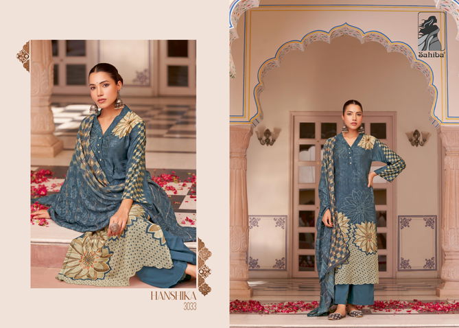 Hanshika By Sahiba Handwork Muslin Silk Printed Cotton Dress Material Orders In India